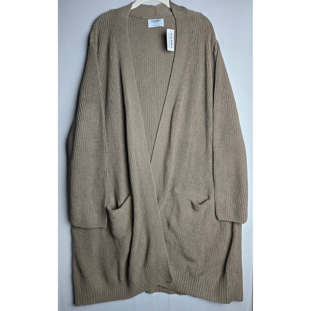 Old Navy Seaside Cotton Cardigan Sweater Womens 4X Taupe Brown Open Front Pocket